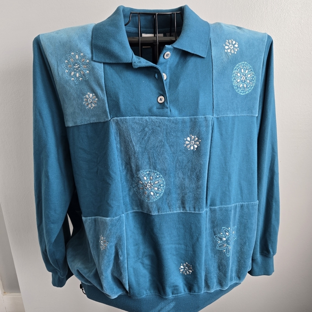 Vintage Alfred Dunner 90's Patchwork Embroidered Sweater Polo Collar Grandmacore